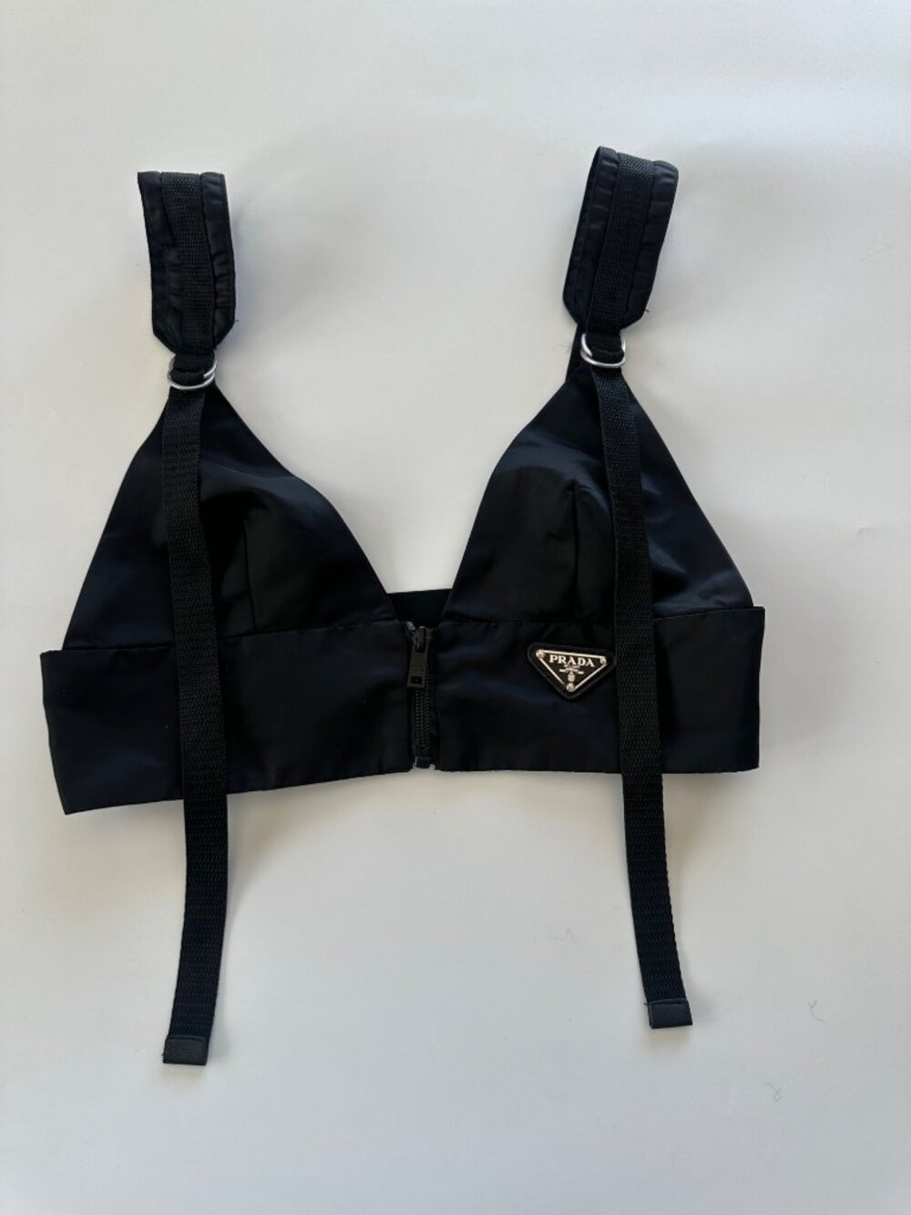 Women's Medium Black Re-nylon Triangle Logo Crop Top